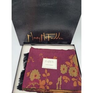 Mary McFadden Gold Purple Scarf Peacock Flowers Knit Microfibre In Box